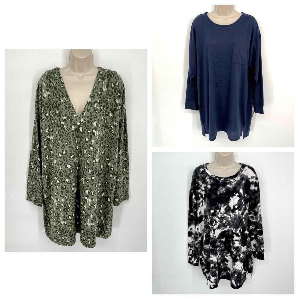 Jenni NWT Women's 3 Pack Bundle Sleep Shirts Size L Black, Green, Navy Blue